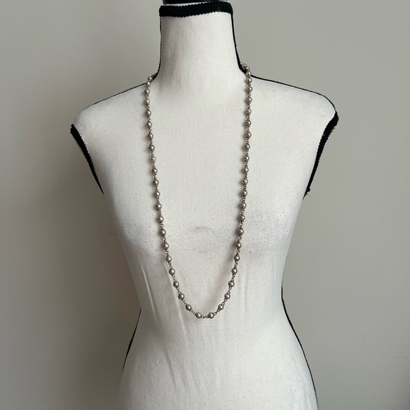 Michael Dawkins Gray Pearl Sterling 925 Long Necklace 36” Toggle Gold Clad - Picture 4 of 11